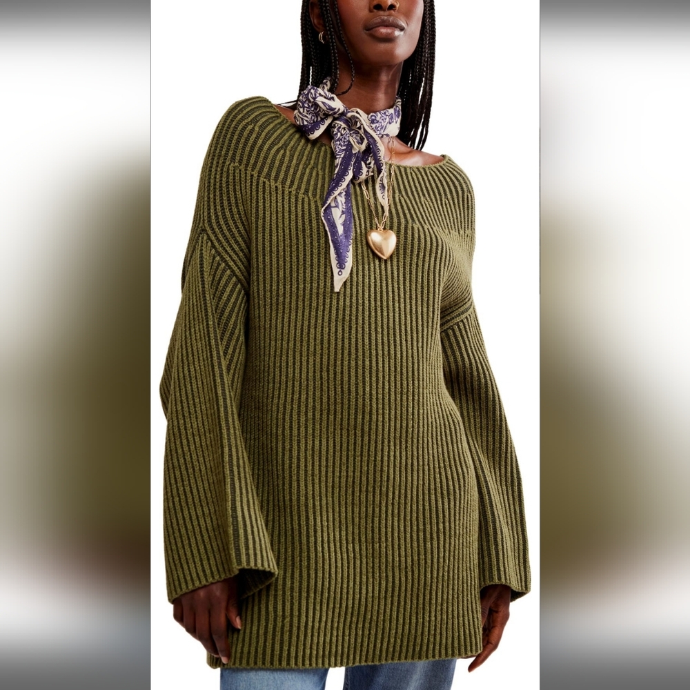 NWOT FREE PEOPLE boat Neck Tunic Sweater SZ M - Picture 2 of 8